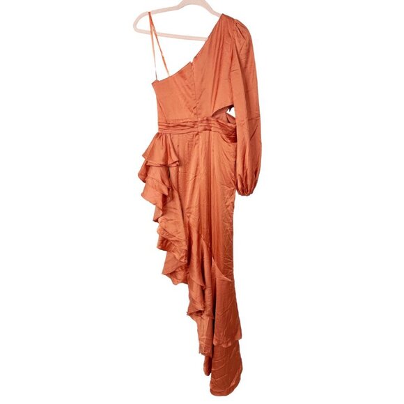 NWT Mac Duggal One Sleeve Cut Out Asymmetrical Ruffled Gown 6 Orange #8127 - Picture 5 of 8